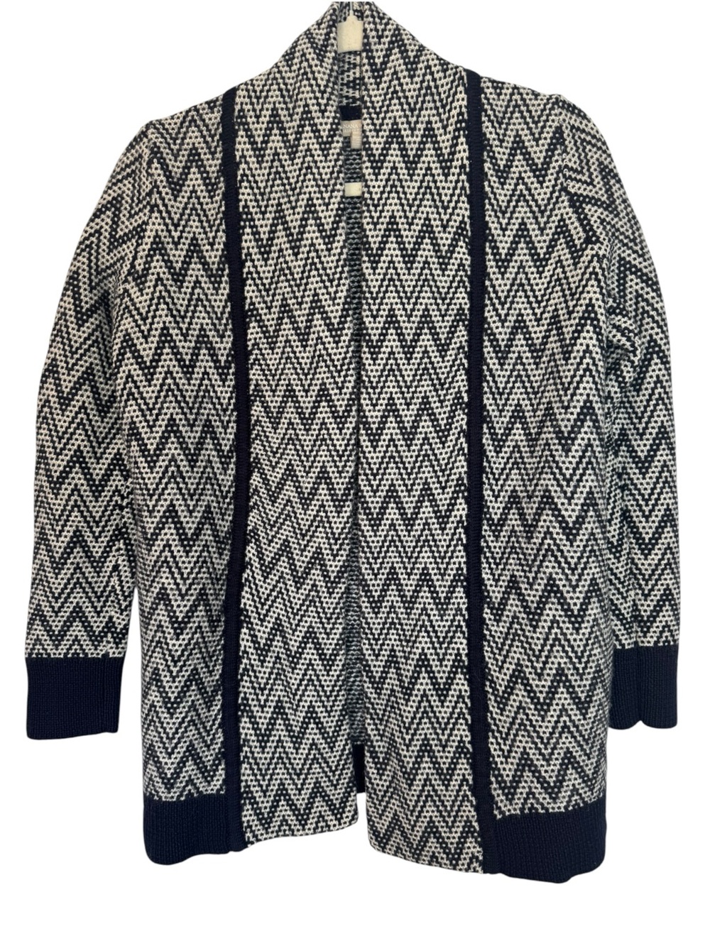 Banana Republic Wool Blend Navy and White Chevron Open-Front Small Cardigan